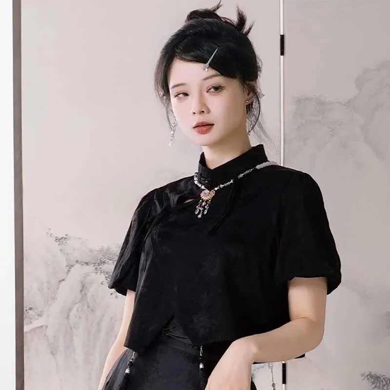 Large Size 4XL Hanfu Horse Face Skirt Women Summer Short Sleeve Shirt+Skirt Hanfu Sets Chinese Hanfu Horse Face Skirt 2pcs Sets