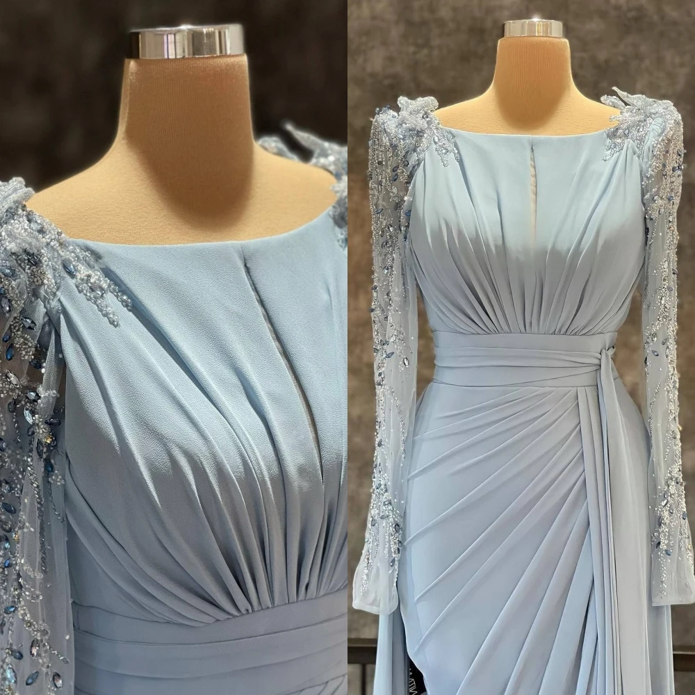 Robe de soirée trapèze personnalisée, élégante, formelle et manches longues, robes de célébrité de luxe exquises, robe de soirée scintillante