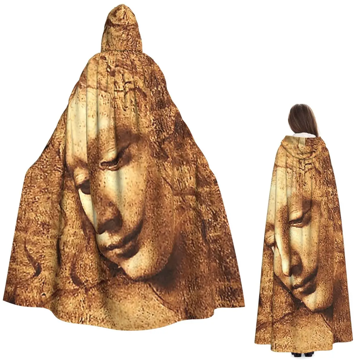 

Leonardo Da Vinci La Scapigliata Long Hooded Cloak Witch Medieval Costume Cosplay Cape HalloweenParty Adult Unisex