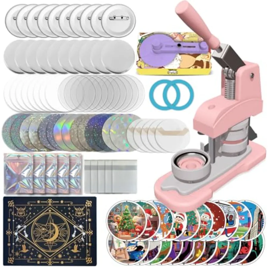 

Pink Button Maker Machine 58mm 2.25 inch DIY Button Pin Maker Machine Comes with Free Button Parts Circle Cutter Cutting Board