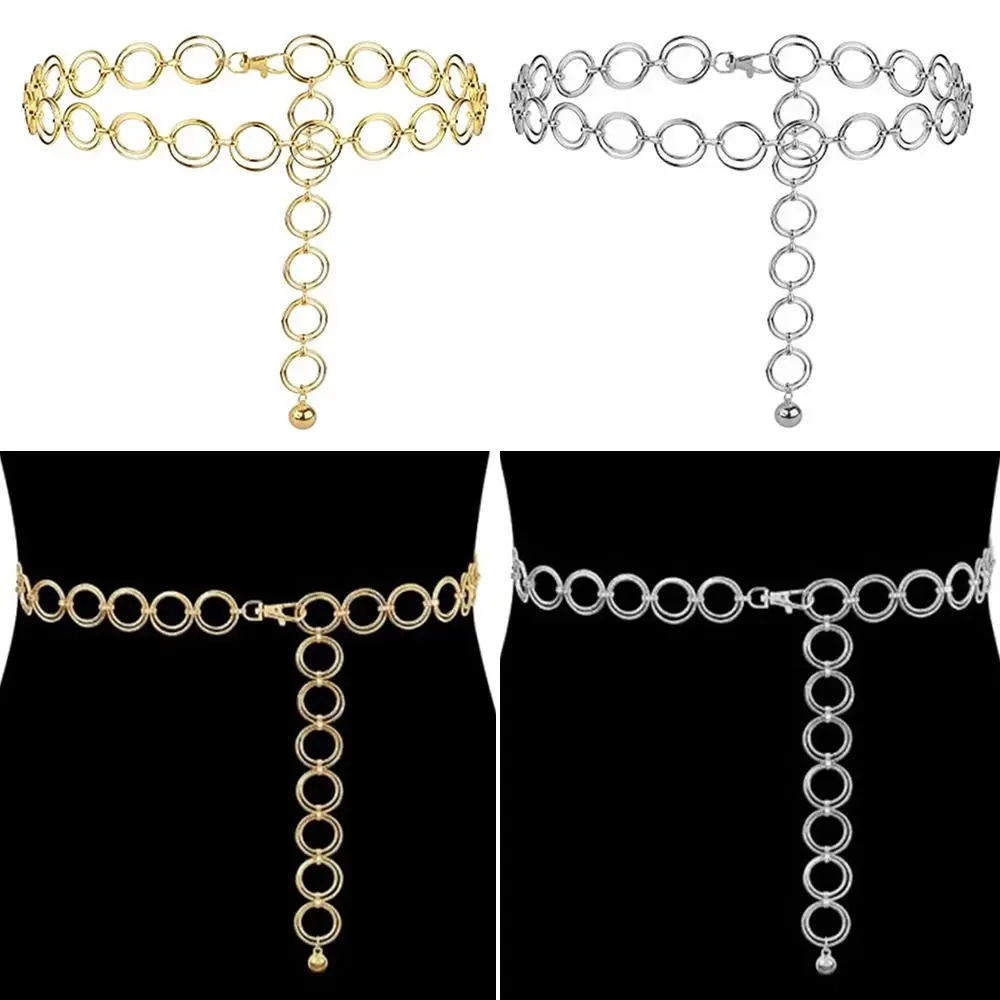 

Elegant Casual Trendy Luxury Alloy Waistband Slimming Cummerbands Double Ring Waist Band Metal Chain Belt