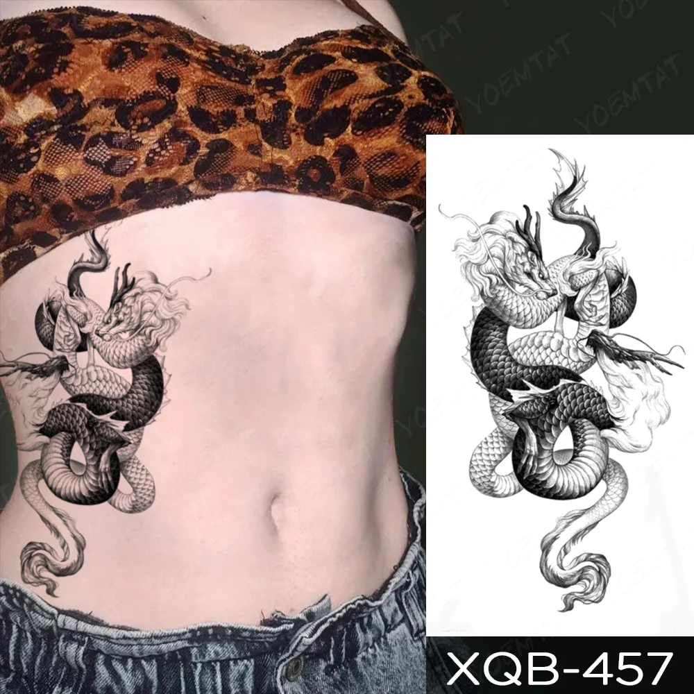 Dragon Transfer Waterdichte Tijdelijke Tattoo Sticker Black Snake Peony Rose Bloemen Flash Tatto Arm Body Art Nep Tatoo Vrouwen Mannen