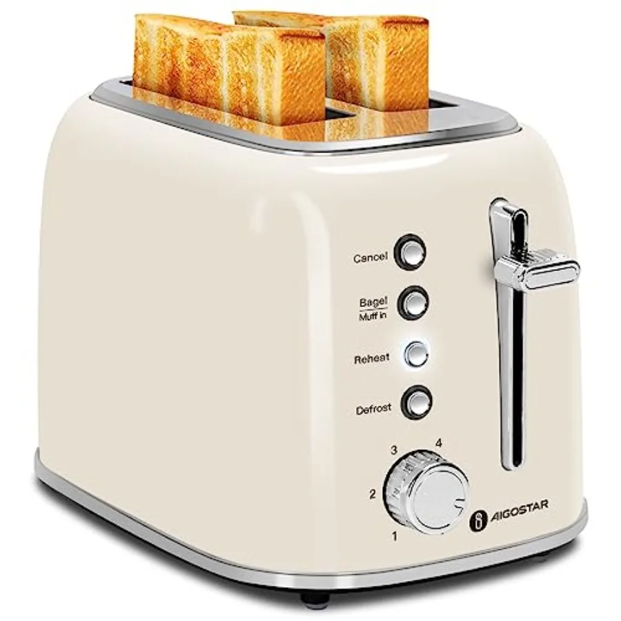 

2 Slice Retro Extra-Wide Slot Toaster for Bagels Breads Waffles Cancel Defrost 6 Browning Removable Crumb Tray Stainless Steel