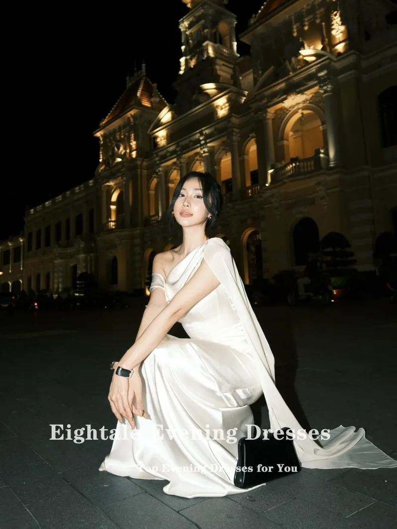 Robe de mariée arabe de quatre-quarts, personnalisée, ivoire, asymétrique épaule dénudée, longueur au sol, robe de soirée sirène musulmane