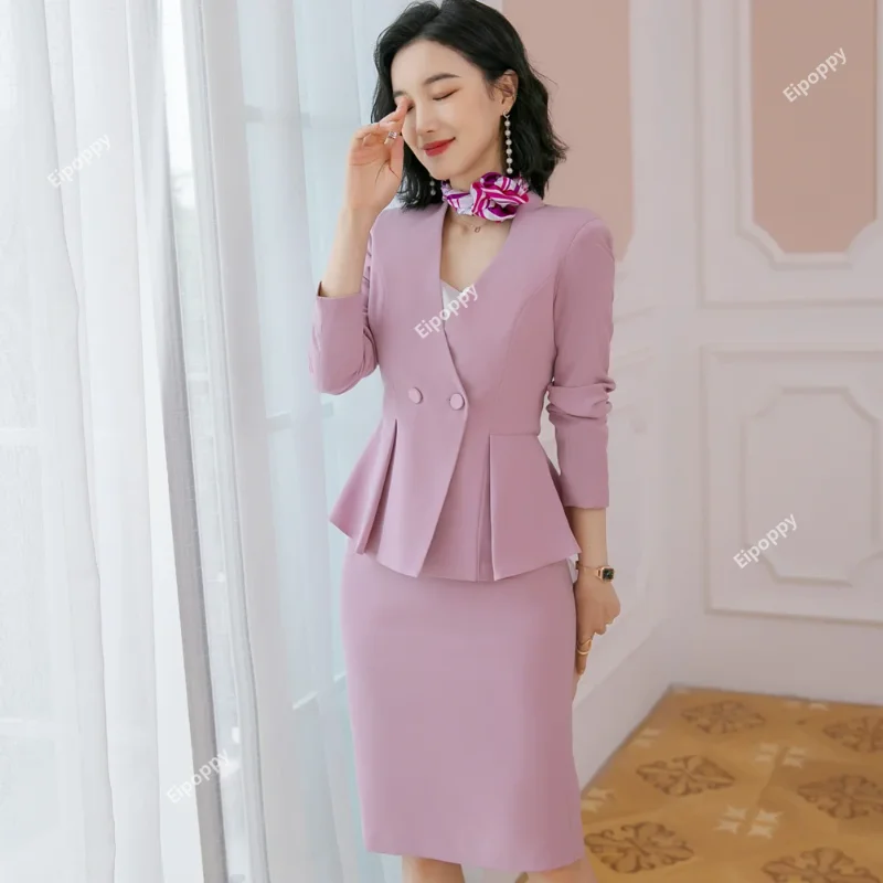 Elegant Women\'s Blazer Skirt Sets 2024 New in Business 2 Piece Short Sets Work Wear Office Formal Ladies Jacket suit with skirt