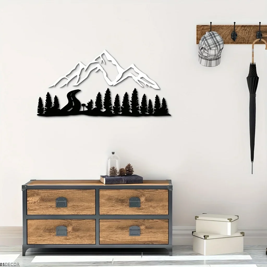 Iron Crafts Mountain And Forest Metal Wall Art, Hill And Trees Metal Home Decoration, Metal Wall Hanging Iron Art Silhouette