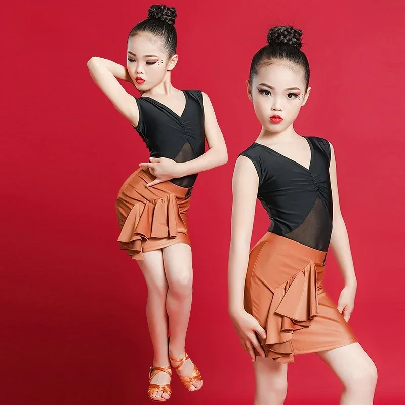 

Latin Dance Costume Girls Practice Clothes Summer New Sleeveless Performance Costume Set Ballroom Dress Standard