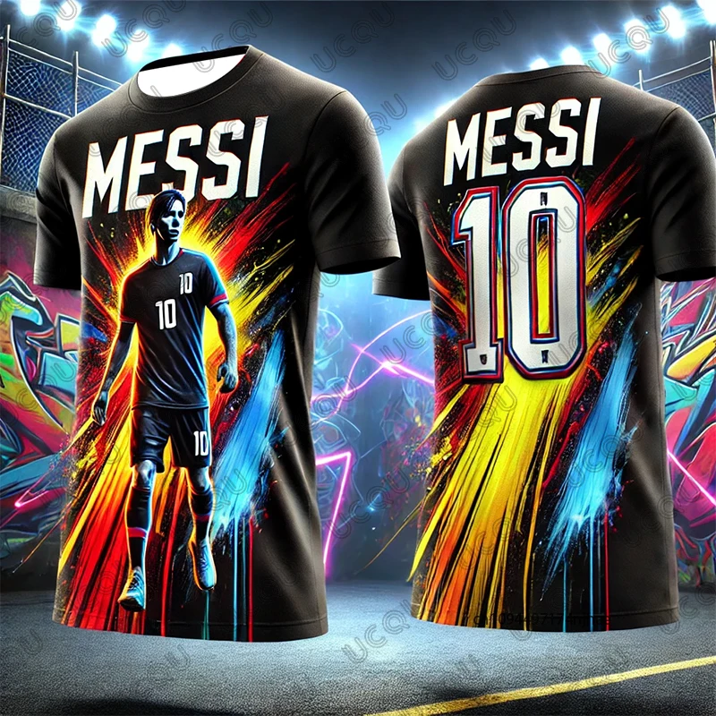 تصميم جرافيتي Ai صيفي جديد لعام 2026 ميسي # 10 طباعة كرة القدم جيرسي التي شيرت التدريب الرياضي عارضة المحملات عارضة للأطفال / الكبار قمم