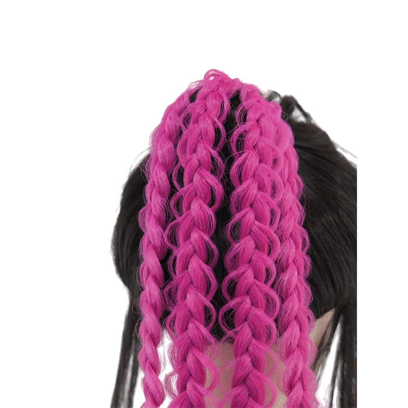 Lila Geflochtene Pferdeschwanz-Haarverlängerungen, Bubble Braid Synthetisches Haar mit Quasten für Cosplay und Partys – Detail 12