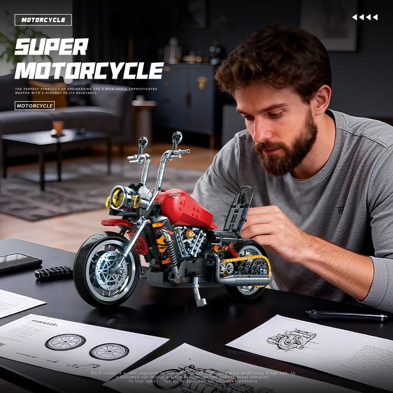 

Fat boy motorcycle building Blocks locomotive Model educational machinery Assembly Toys Gifts for boys and girls
