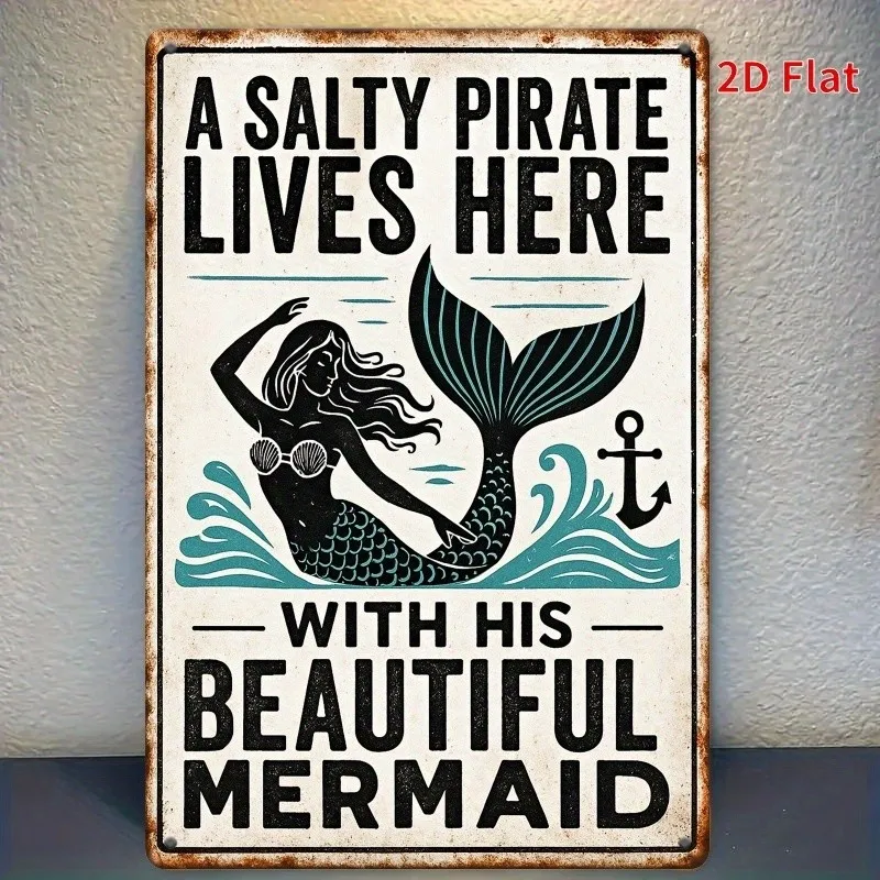 [] Vintage Nautical Mermaid Tin Metal Signs Wall Art Sign - 8x12 Inch Rus
