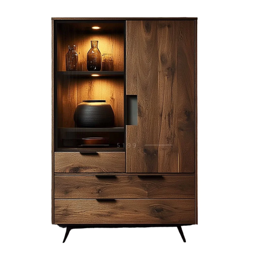 

Solid wood dining side locker, bedroom retro simple home storage cabinet