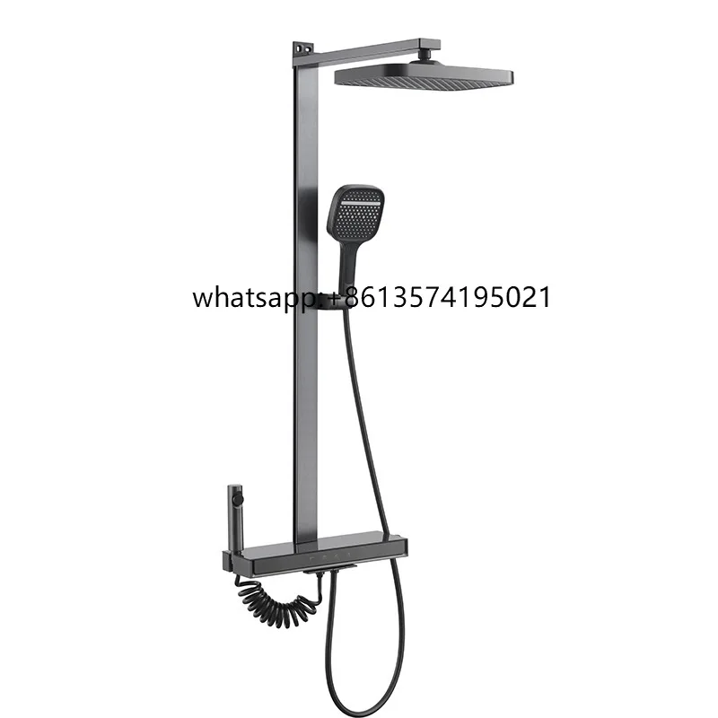 

Modern Finish Square Shower Panel Single Dual LED Temperature Display Built-in Storage Shelf Made Ceramic Hotels Villas