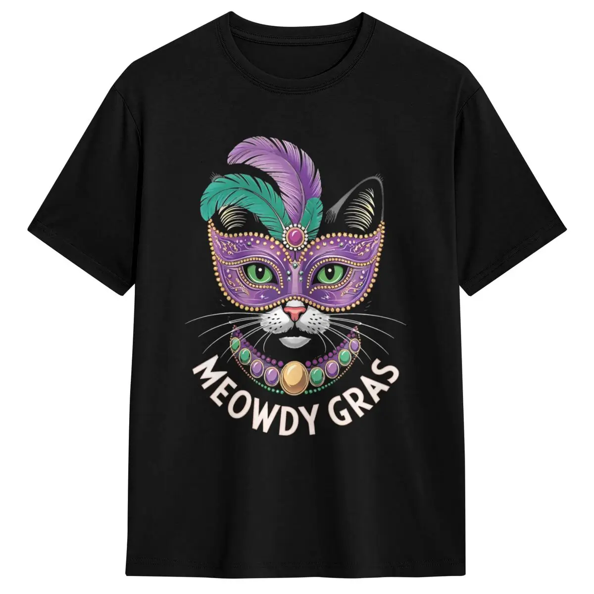 Meowdy Gras Cat Mardi Gras T Shirt Fashion T Shirts Short-Sleeve Vintage Tops Summer Cotton Crewneck Plus Size Top Tees