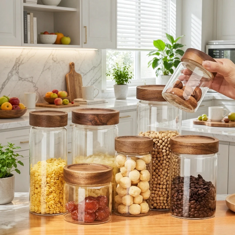 Glass Storage Jar Airtight Lid Heat Resistant Container for Coffee Beans Tea Grains Kitchen Countertop Storage Use 유리 보관 용기