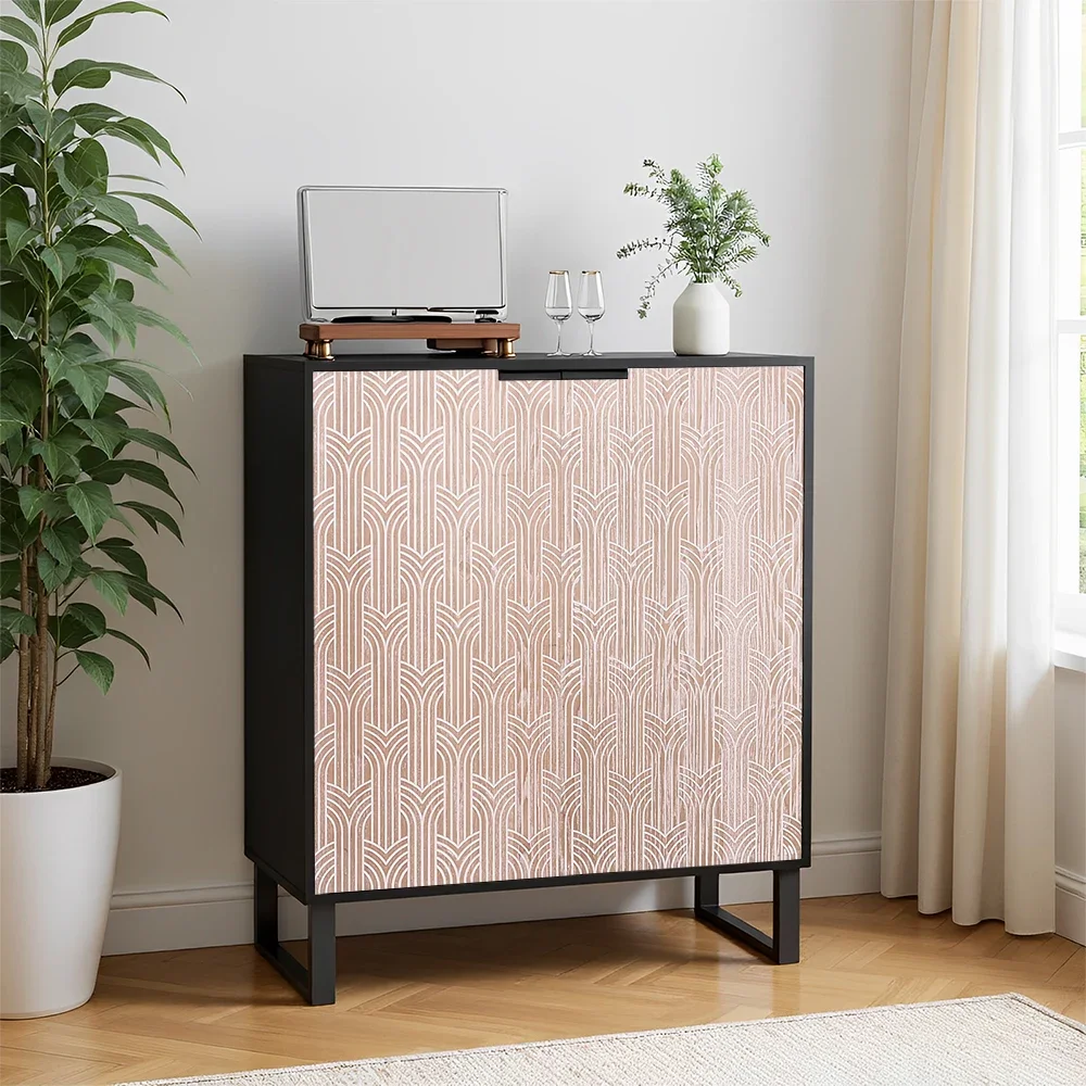 

Room Black Brown Black Brown Wooden Wine Cabinet for 14 Bottles Freestanding Bar Cabinet with Glass Holders Sideboard Function