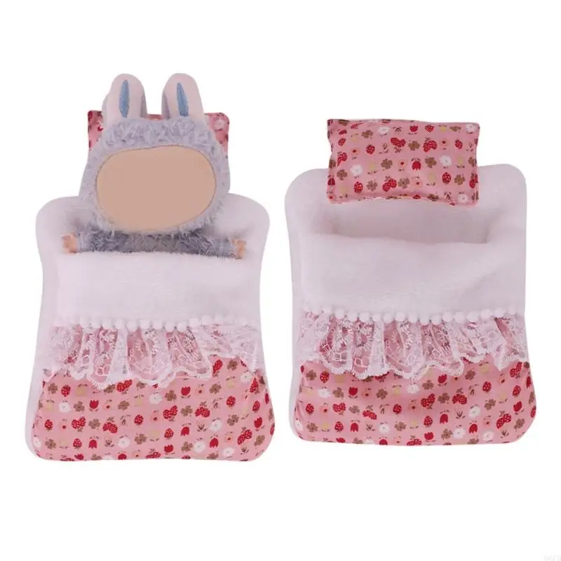 Acessórios para bonecas 17 pelúcia travesseiro bonecas e saco dormir com um padrão flores adorável para