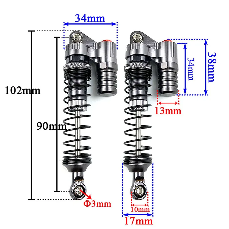 1/10Metal Piggyback Shock Absorber Damper 4pcs 90mm for 1/10 RC Crawler Car Axial SCX10 90046 Traxxas TRX4 D90 KM2 Upgrade Parts