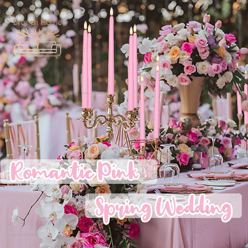 8-72Pcs Flameless Taper Candle Wedding Flickering Led Candle Battery Operated Fake Candle Valentine Home Table Decor Candlestick