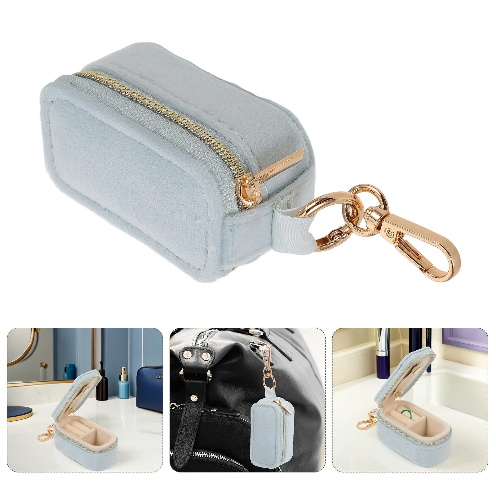 

Mini Travel Jewelry Case Sky-Blue Compact Portable Ring Holder Keychain Organizer for Women Travel Storage Earrings