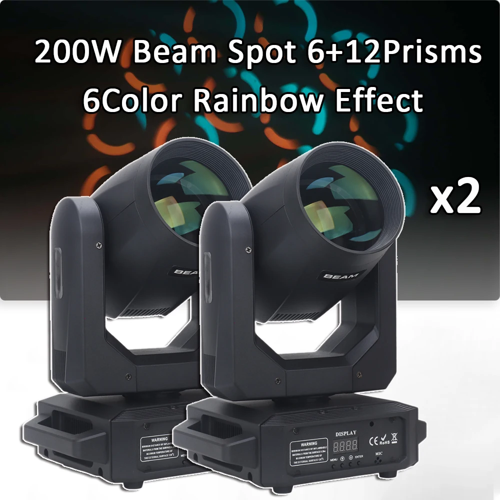 2Pcs/Lot Spot 200W Led Moving Head Light With 12Gobos+6Color Rainbow Effec LED Mobile Light Yuer Dmx512 For Dj Disco Party