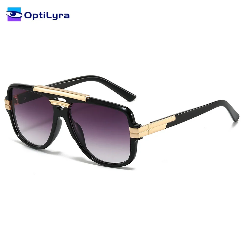 

OptiLyra Brand Retro Double Beam Square Sunglasses Fashion UV-Proof Pilot Glasses Suitable For Men And Women