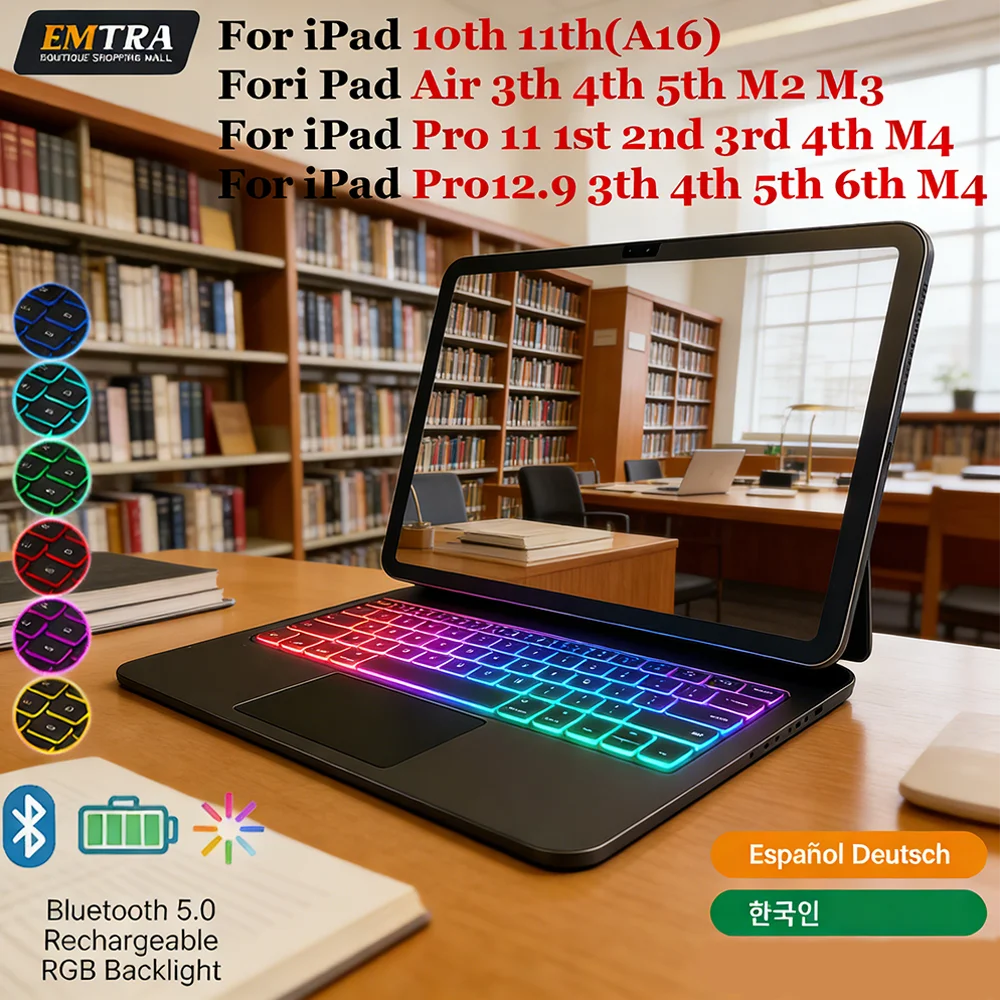 

Magic Keyboard for iPad Air 6 2024 13 inch case for iPad Pro 11 12.9 Pro 13 Air 4 Air 5 for iPad 10th Generation Spanish Cover