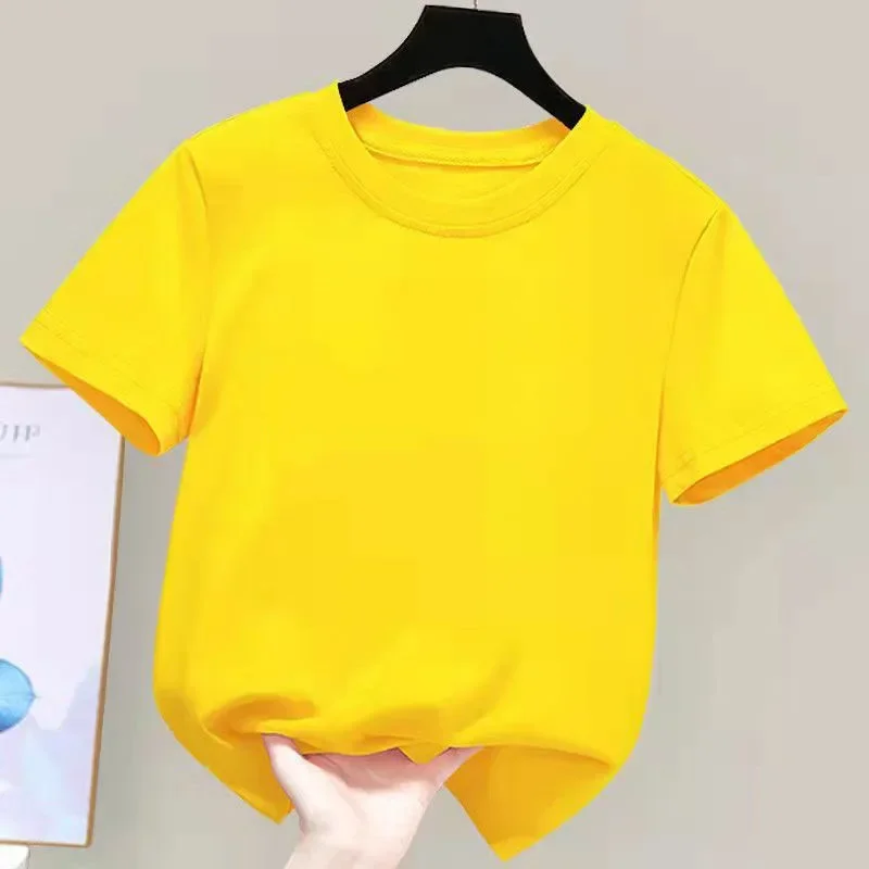 180gsm Fabric 100% Cotton Children Boy Girl T shirt 2024 New Summer Women Short Sleeve T-Shirt Cute Style White Solid Color Tops