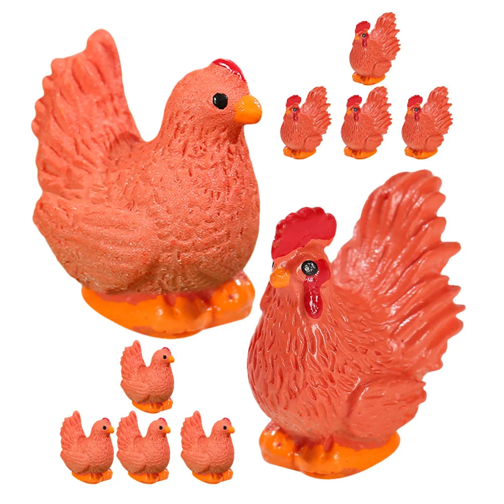 12 Pcs Micro Landscape Ornament Small Hen Statue Rooster for Garden Resin Sculptures Scene