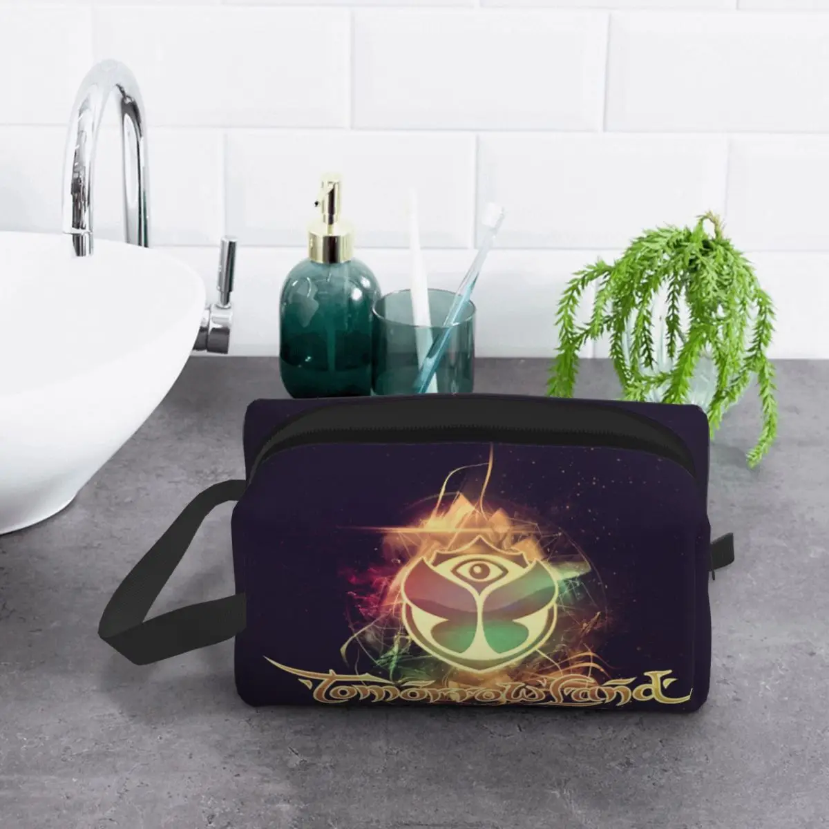 Tomorrowland-Bolsa de cosméticos personalizada con bandera para mujer, estuche de maquillaje de gran capacidad, bolsas de aseo de almacenamiento de belleza, moda