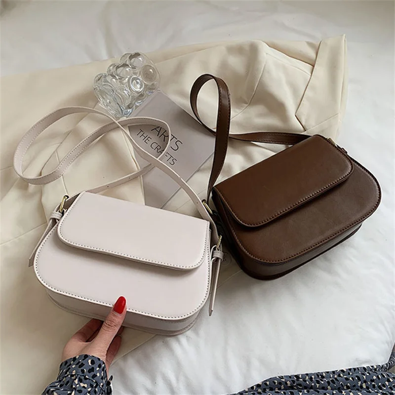 2022 New Trend New Simple Women\'s Fashion Handbags Retro Solid Color PU Leather Shoulder Underarm Bag Casual Women Handbags