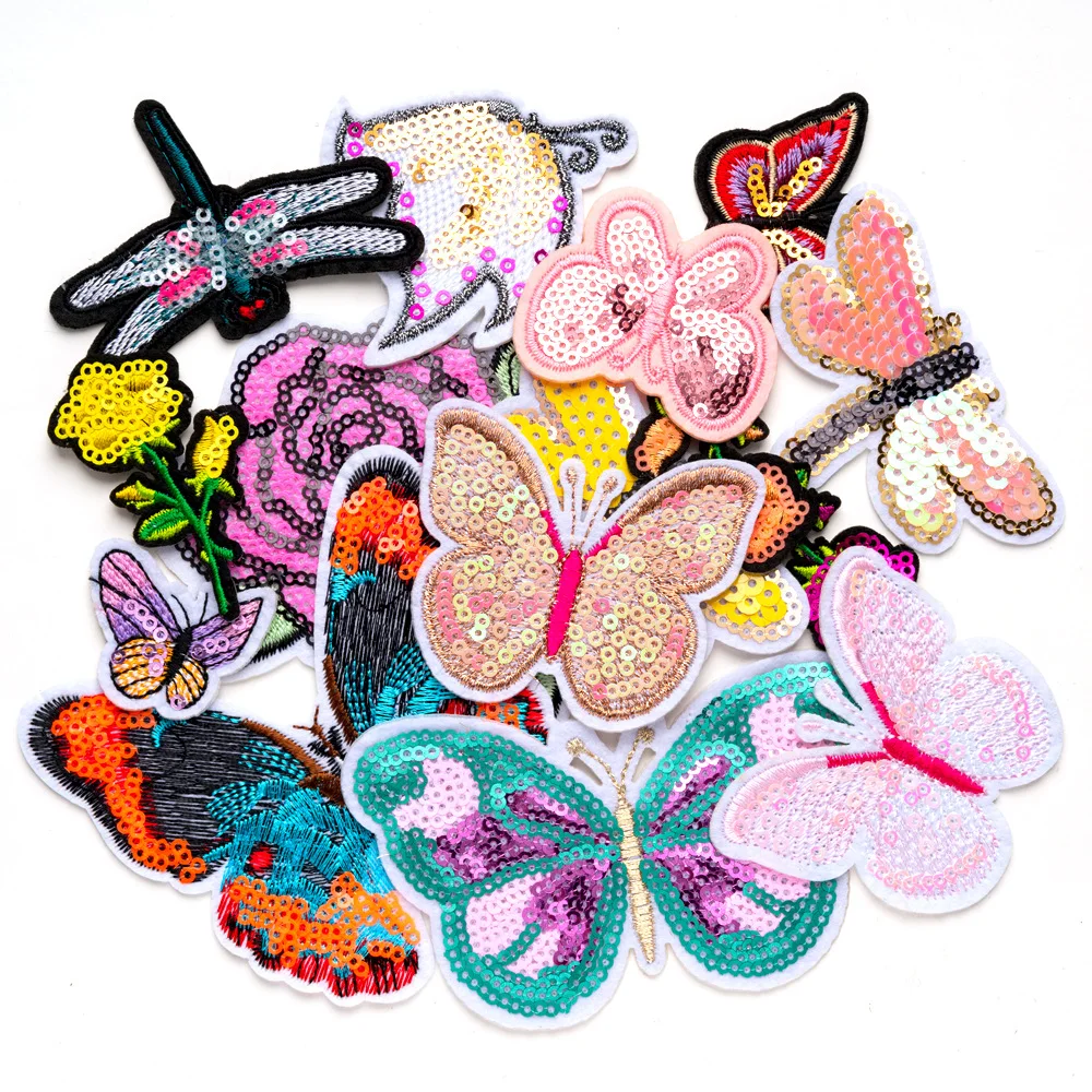 

Sequin Butterfly Embroidery Patch Backpack Stickers DIY-Shirt Cloth Decoration Accessories Iron on Patches Sewing Appliques