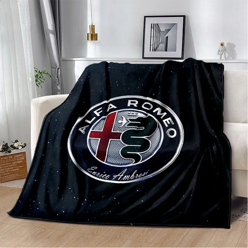 Italian sedan A-alfa Romeo printed logo blanket flannel soft, comfortable and warm all season sofa bed bedroom office travel