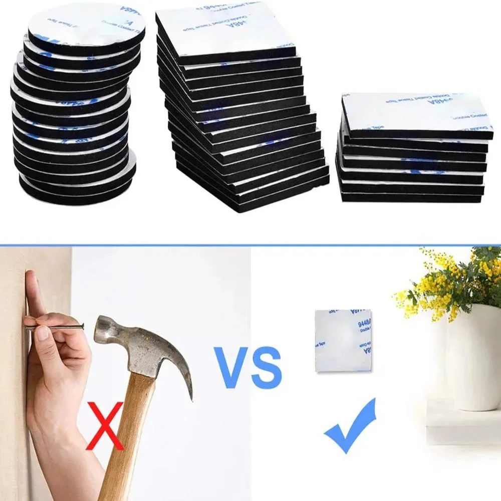 50Pcs Strong Adhesive Tape Double-Sided Adhesive Acrylic Foam Tape Black EVA Double-Sided Adhesive Multi Size Foam Adhesive