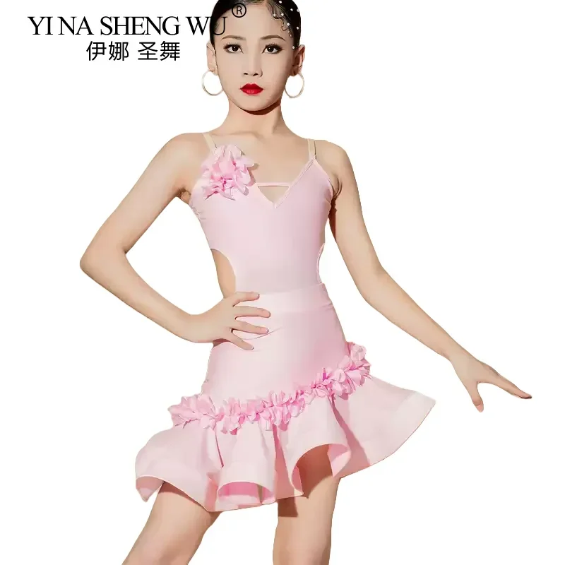 Traje de baile latino rosa Cha Rumba, vestido de baile para niñas, vestidos de baile de Tango, traje de actuación para niñas, baile de salón latino para niños