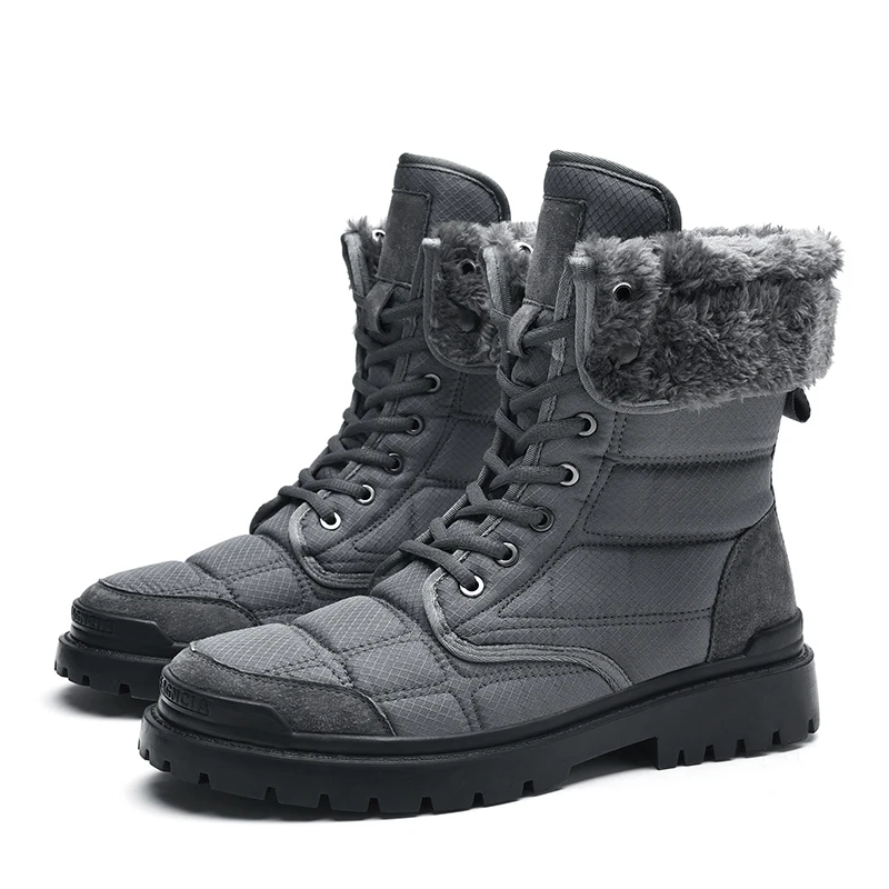 Botas De nieve De cuero para Hombre, botines informales con plataforma, De felpa, cómodos, a la moda, color negro, Otoño e Invierno