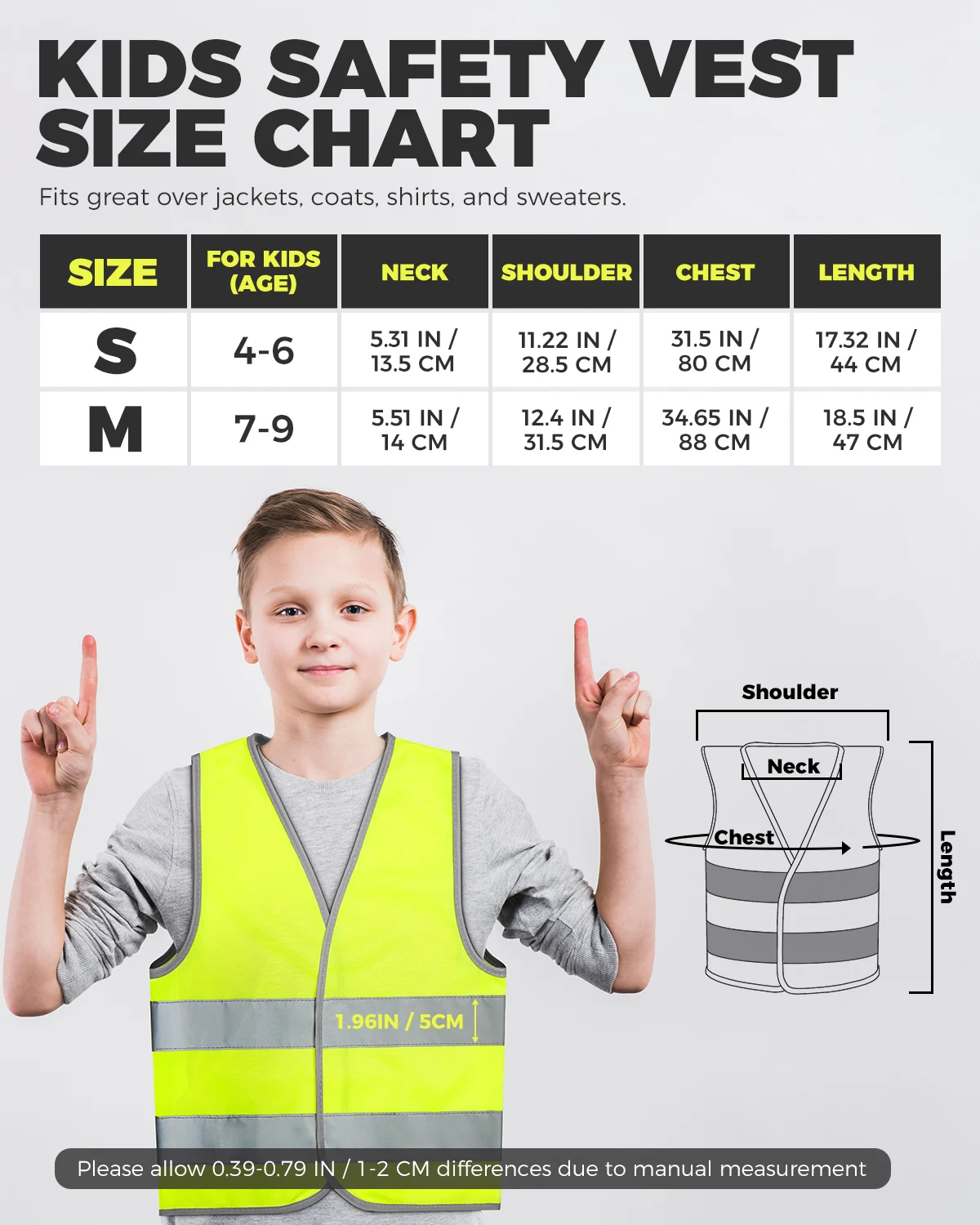 VICTGOAL Kids Reflective Safety Vest School Children Sports Cycling Traffic Protective Vest High Visibility Reflective Strips