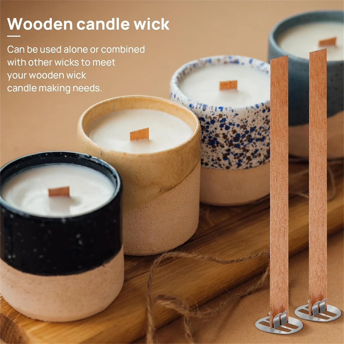 Wooden Candle Wicks,100 Wooden Wicks for Candle Making, Wooden Wicks+Metal Clips for Candle Making,Candle DIY Craft A