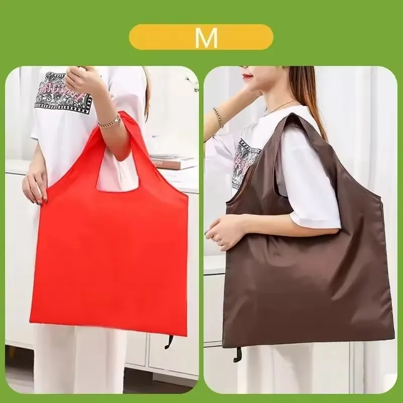 5 Stück Einkaufstasche, einfarbig, umweltfreundlich, faltbar, wiederverwendbar, tragbare Schultertasche aus Polyester für Reisen, Lebensmittel – Detail 2