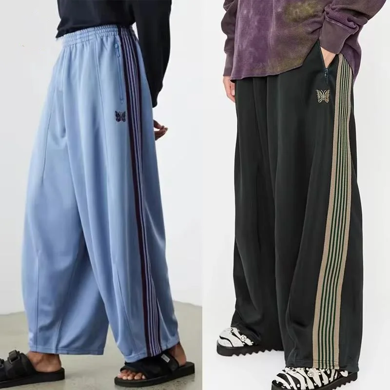 Butterfly Embroidery Sweatpants Men Women Hip Hop Ribbon Striped Wide Leg Pants High Quality Trousers Inside Tag