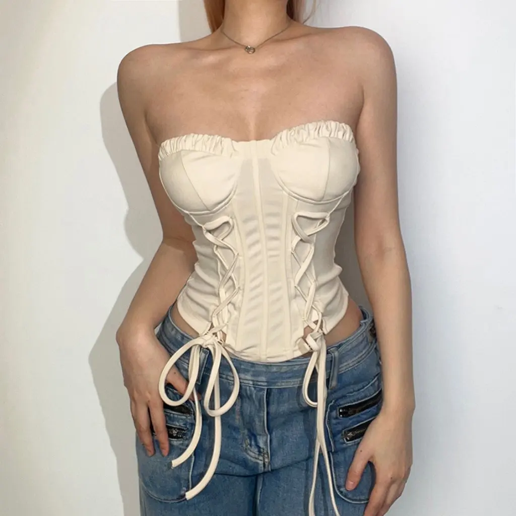 

Spring Women's Sexy Lace-Up Backless Small Vest European American Style Fashion Hot Girl Wind Wrapped Chest Top