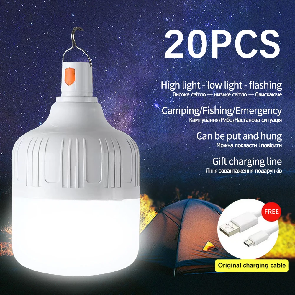 

20PCS Portable Lantern Led Bulb Rechargeable Light Outdoor Garden Fishing Camping Equipment High Power Flashlights Self Defense