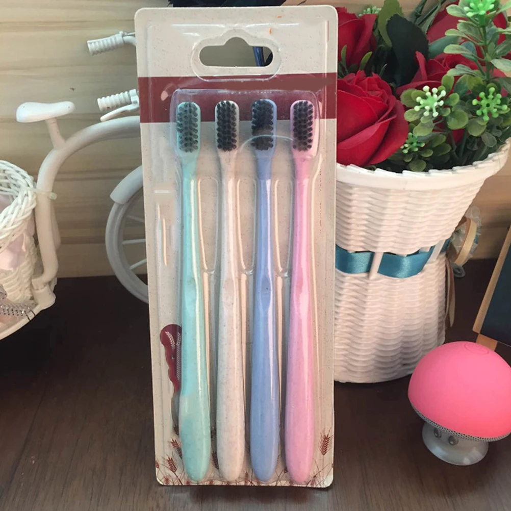 

4Pcs Bamboo Charcoal Toothbrush Set Lightweight Eco Friendly Bristle Small Oval Head Travel Bamboo Toothbrush