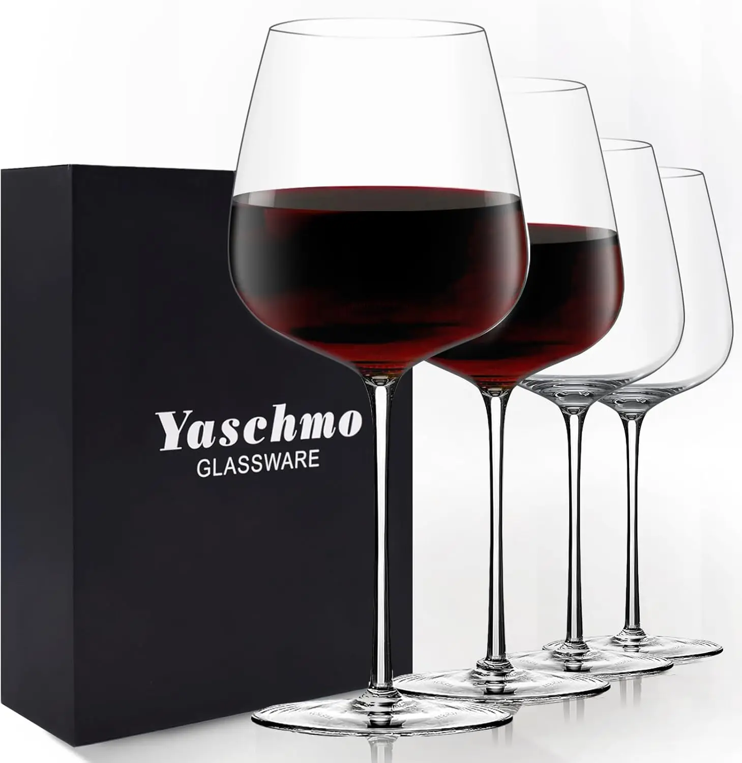 

Red Wine Glasses Set of 4, 24oz Large Wine Glasses, Hand Blown Crystal, Ultra-Thin Rim, Long Stem, Lightweight, Ideal Gi
