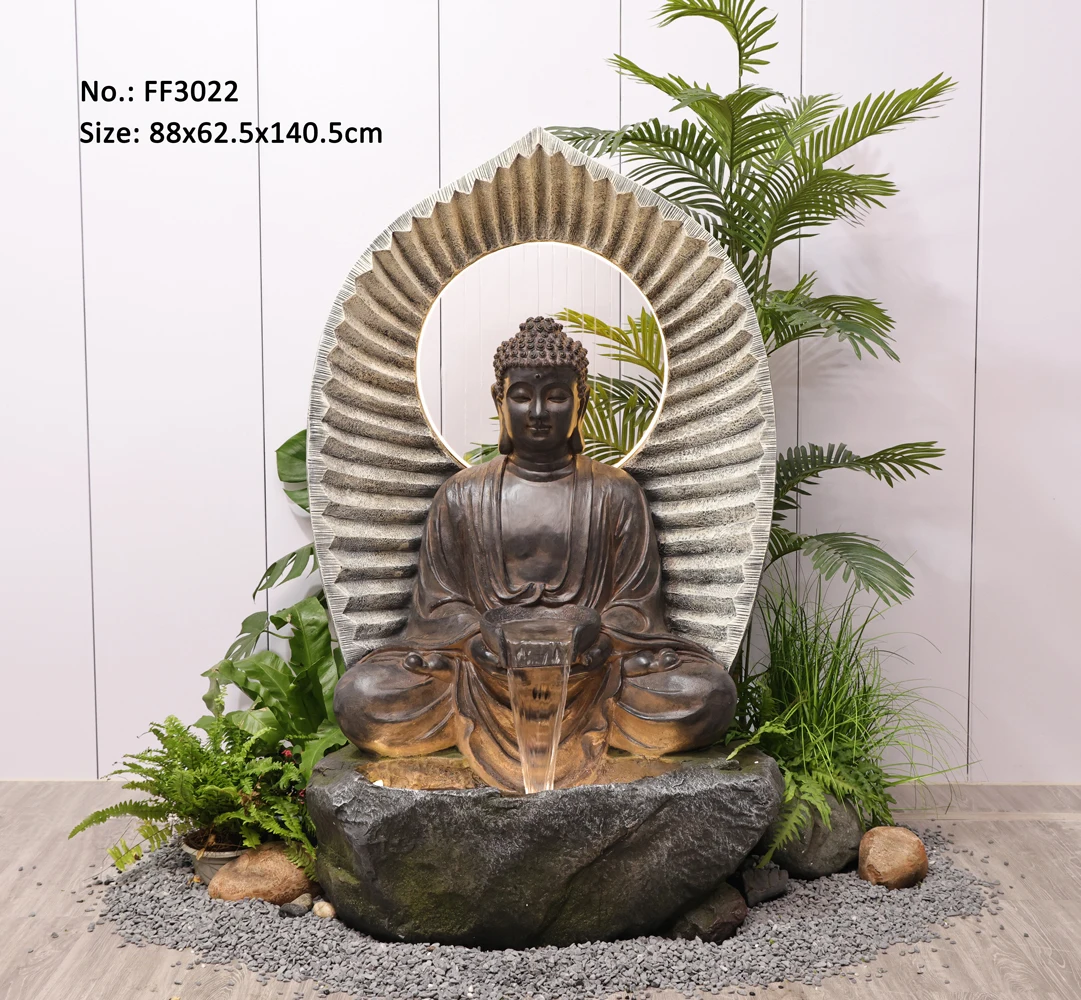 Outdoor Floor Fountain Large Sitting Buddha Fountain with Warm White LED For Courtyard Waterscape Decoration