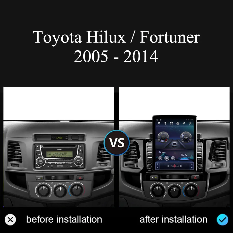 Toyota Hilux Fortuner 2005 - 2014 용 Android 14.0 8G + 128G 차량용 Autoradio 차량용 스테레오 비디오 오디오 DVD GPS Navi 테이프 Carplay RDS BT