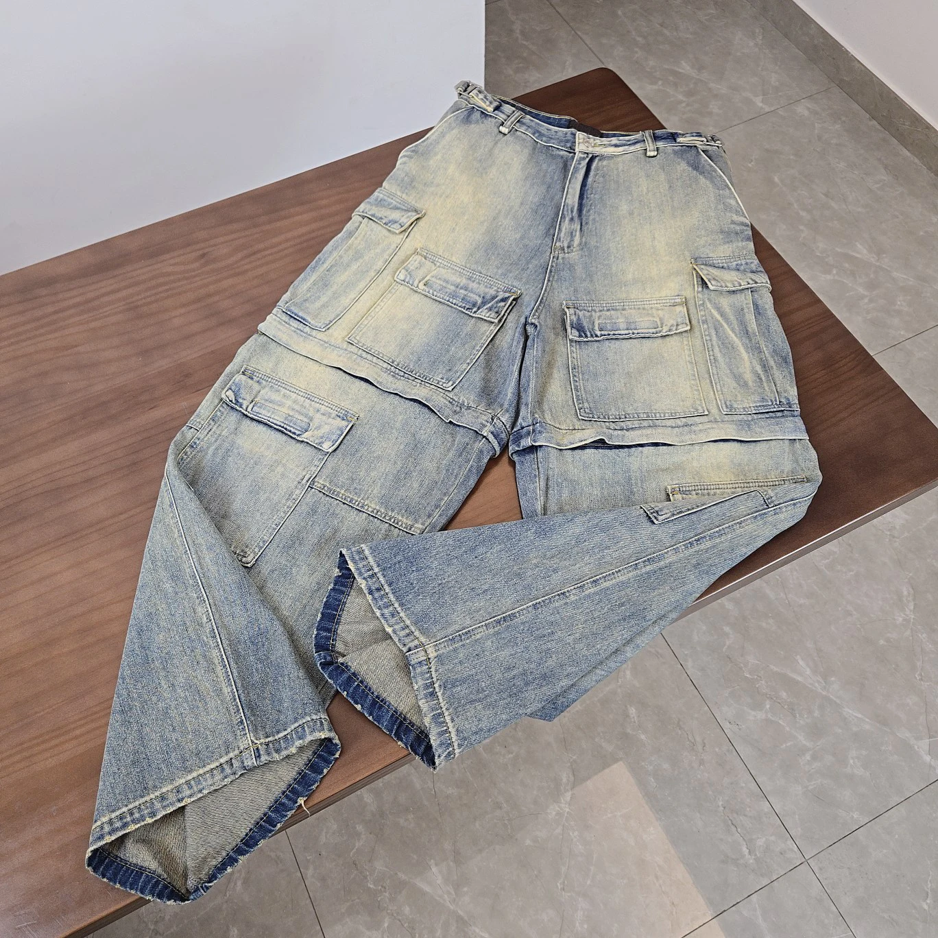 24FW Best Version Removable Jeans Oversized Men Women HipHop Streetwear Multi Pocket Cargo Denim Pants Men