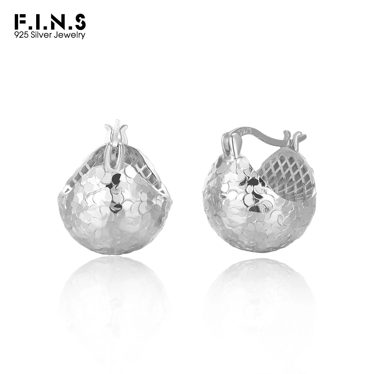 F.I.N.S-pendientes Huggies con hebilla de oreja de Plata de Ley 925, escala de dragón brillante, bola redonda, joyería fina llamativa