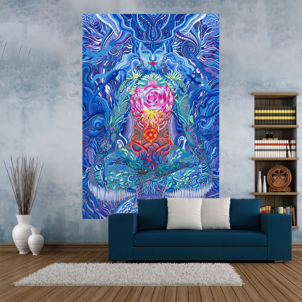 QdDeco Psychedelic Meditation Tapestries Indian Art Wall Hanging Background Cloth Aesthetic Room Decorations