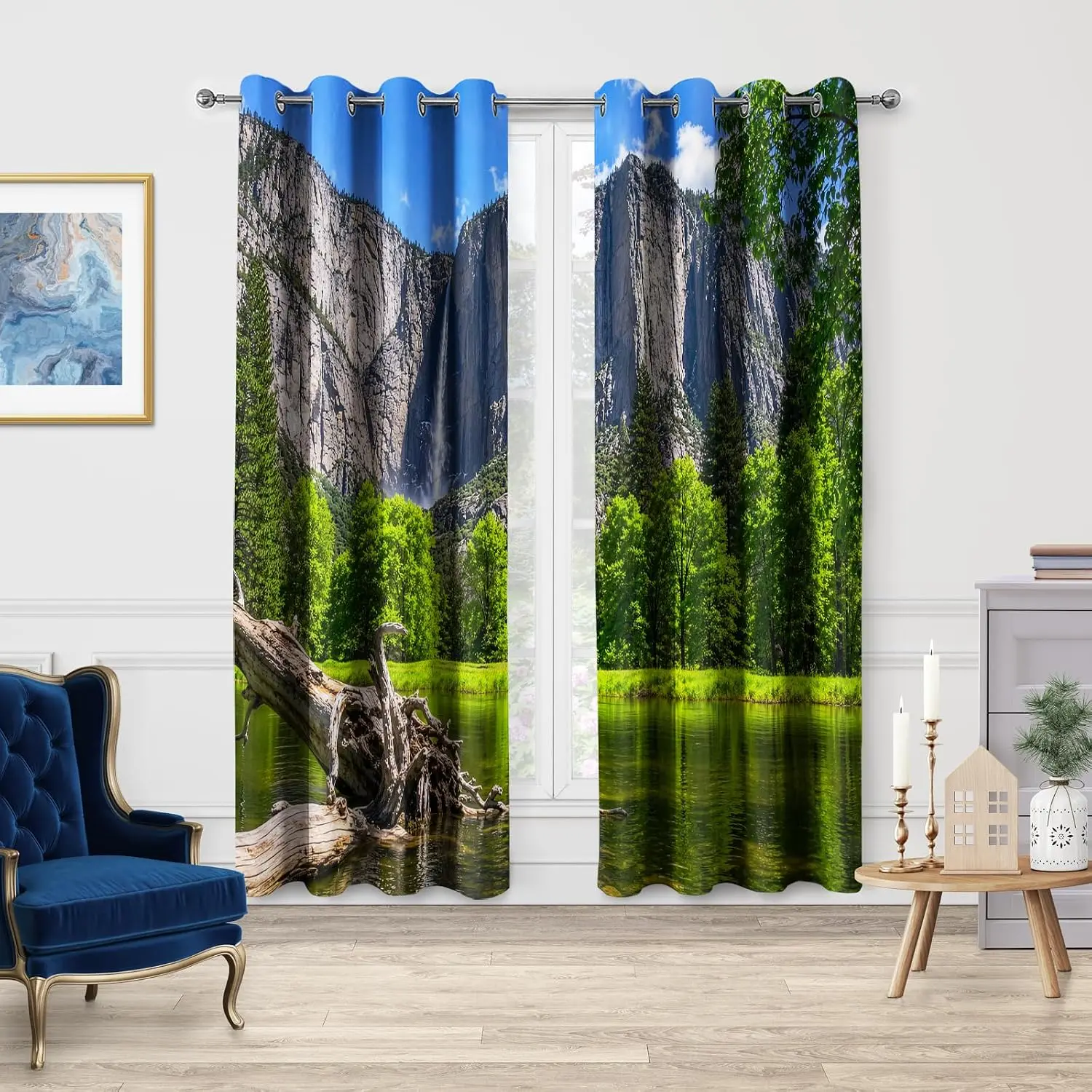 Waterproof Scenic Landscape Curtain Waterfall Nature Mountain Forest View Drapes for Bathroom Bedroom Living Room Home Decor